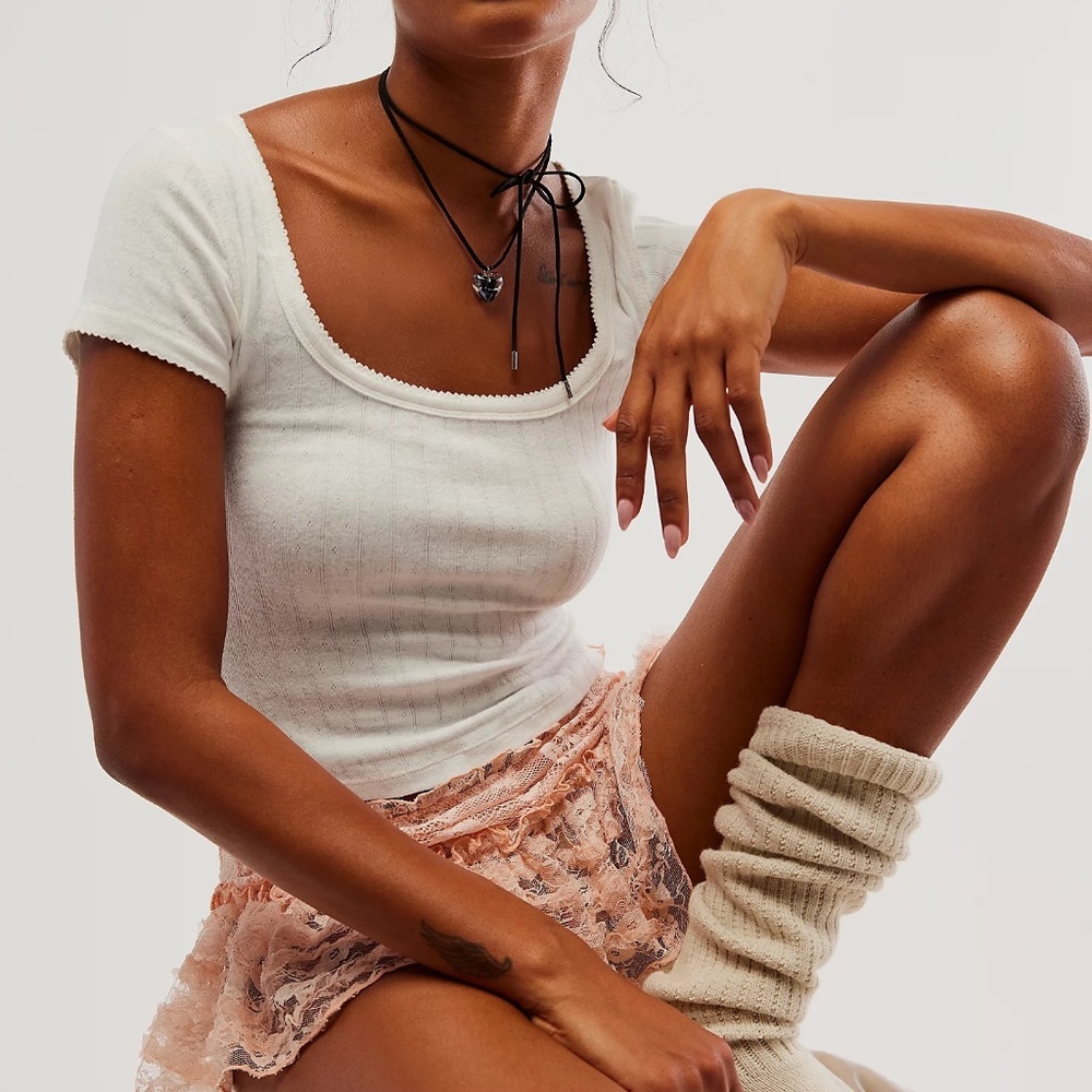 Free People  "End Game Pointelle Baby Tee" Cream size M